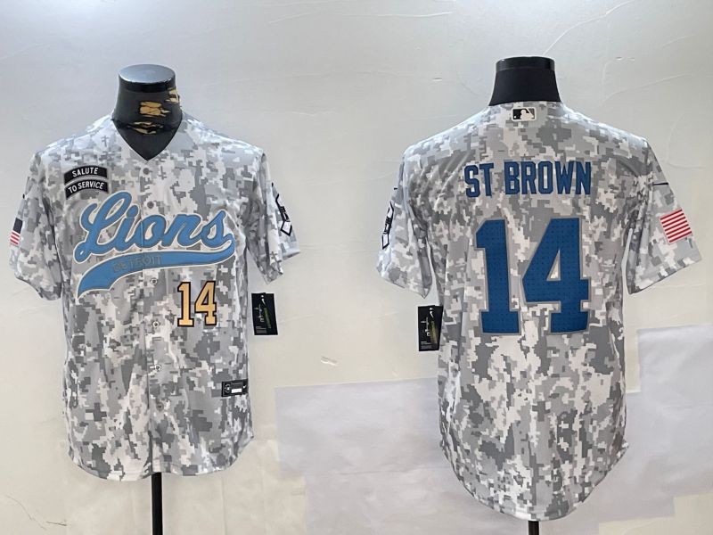 Men Detroit Lions #14 St Brown Nike Arctic Camo 2024 Salute to Service Limited NFL Jersey style 3